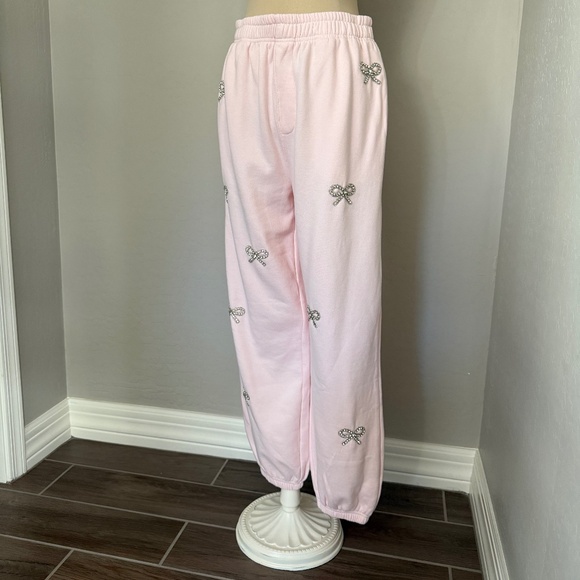 LoveShackFancy Lillia Embellished Ribbon Sweatpants in Icicle Pink Size Medium - Picture 5 of 9